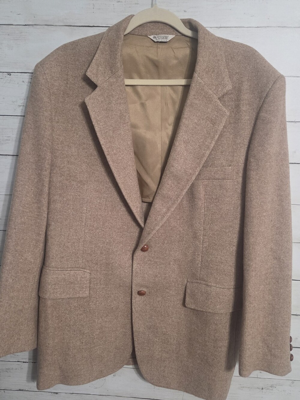 Men's Pure Wool Hunt Valley Beige Blazer-Classic Single-Breasted Sport Coat 42R